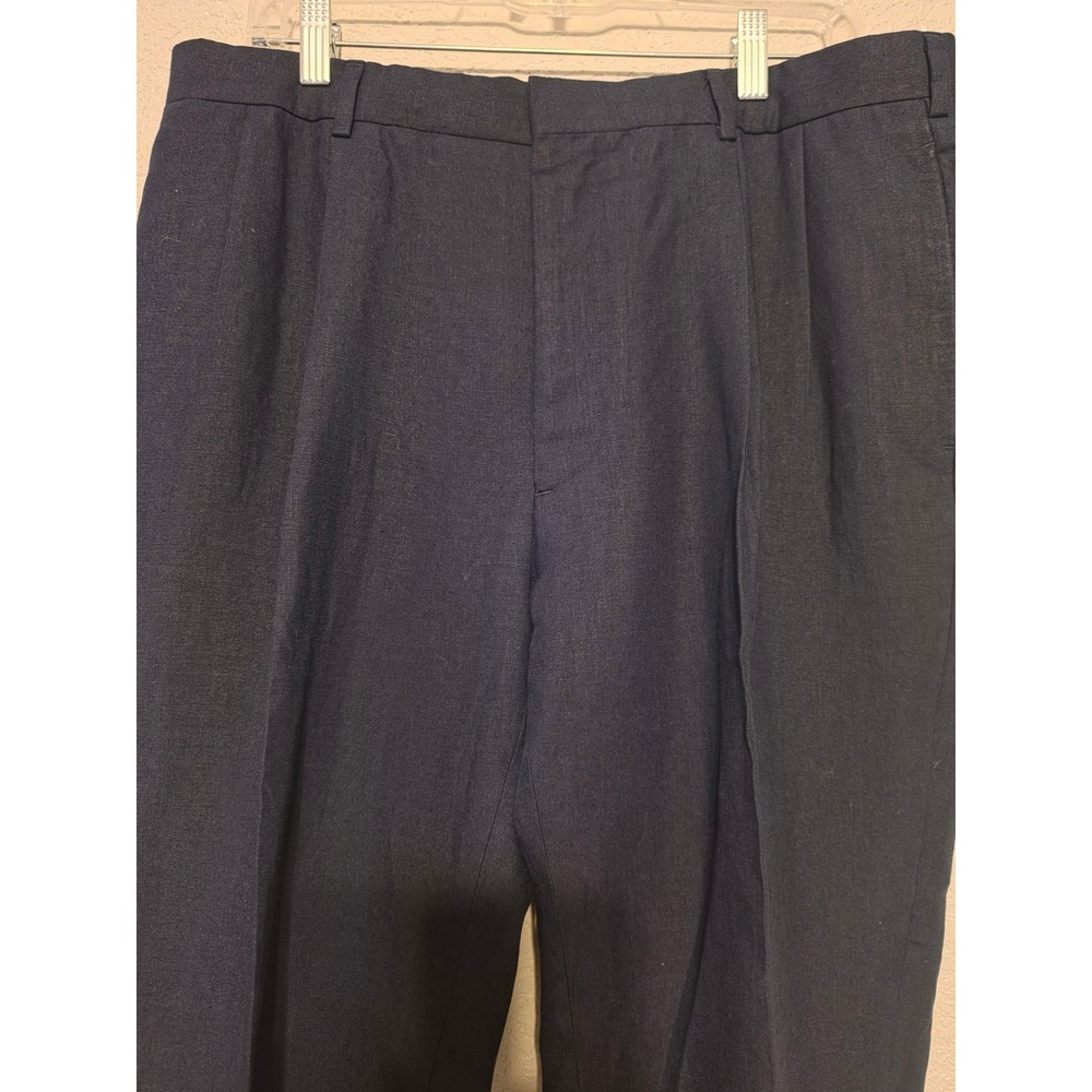 Ralph Lauren Purple Label S 34 Navy Blue Linen Pleated Cuffed Pants Italy LikeNe - Picture 10 of 16